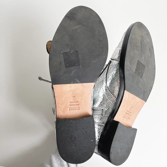 Schutz Metallic Silver Crushed Leather Magda Combat Boots Size 7 - Picture 9 of 10